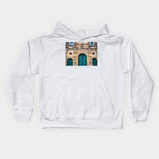 Baroque church with carved stone facade Kids Hoodie